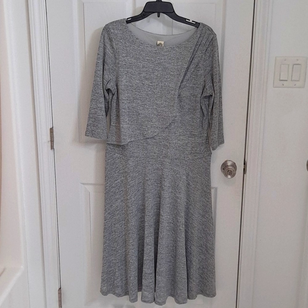 Sangria Heathered Grey 3/4 Length Sleeve Modest Sweater Dress RUNS SMALL